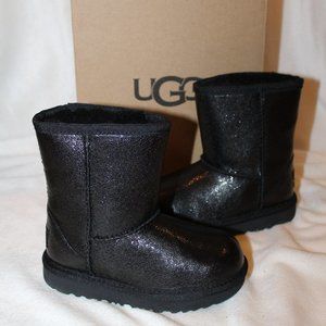 NIB UGG TODDLER CLASSIC SHORT LEATHER SHEARLING LINED METALLIC‎ SPARKLE BOOTS